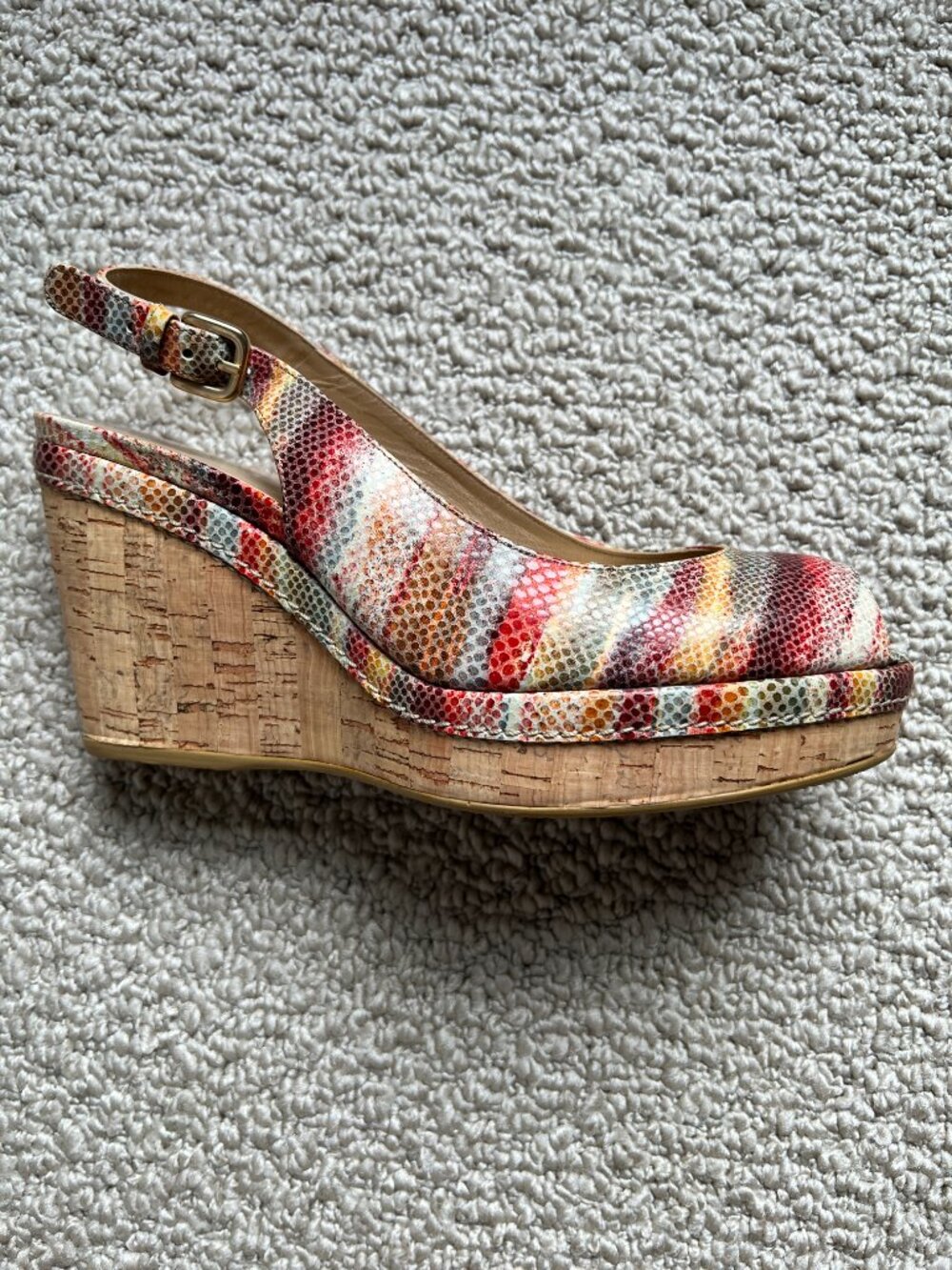 Stuart Weitzman NWOT "Jean" Harvest Sunset Wedge Sandals, 8M